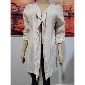 Alessia Pacini Italian Tunic M 100% Linen Cardigan Coastal Roll Tab Sleeve #CB3